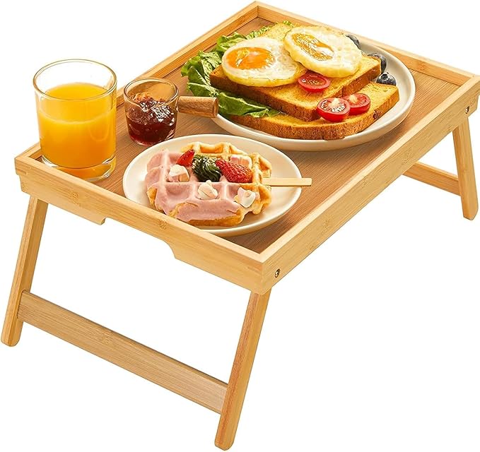 Bamboo Bed Tray Table with Foldable Legs, Breakfast Tray by Pipishell