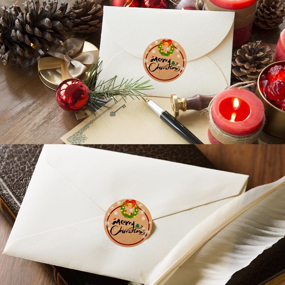 100-1000pcs Custom Stickers Merry Christmas Stickers Personalized Labels Adhesive Xmas Decorative Envelope Seals Stickers for Cards Gift Boxes(Round-1)