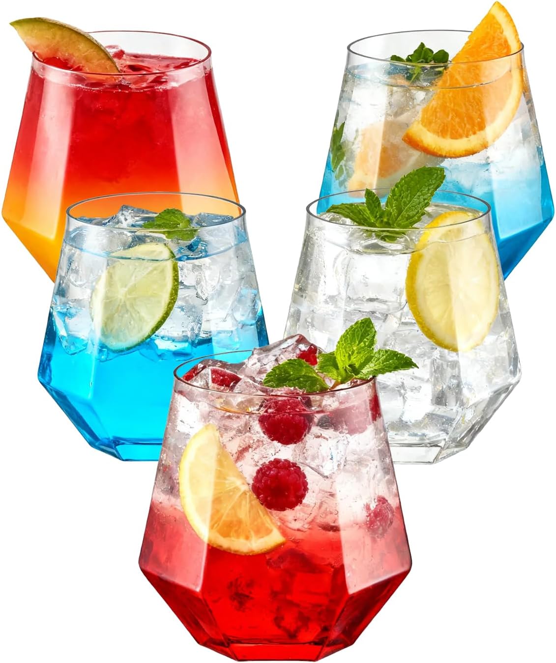 40 PCS Clear 12 Oz Plastic Wine Whiskey Glasses, Diamond Stemless Unbreakable Disposable Wine Glasses for Parties, Ideal for Weddings, Christmas, Halloween,Holidays,pool party,Daily Use