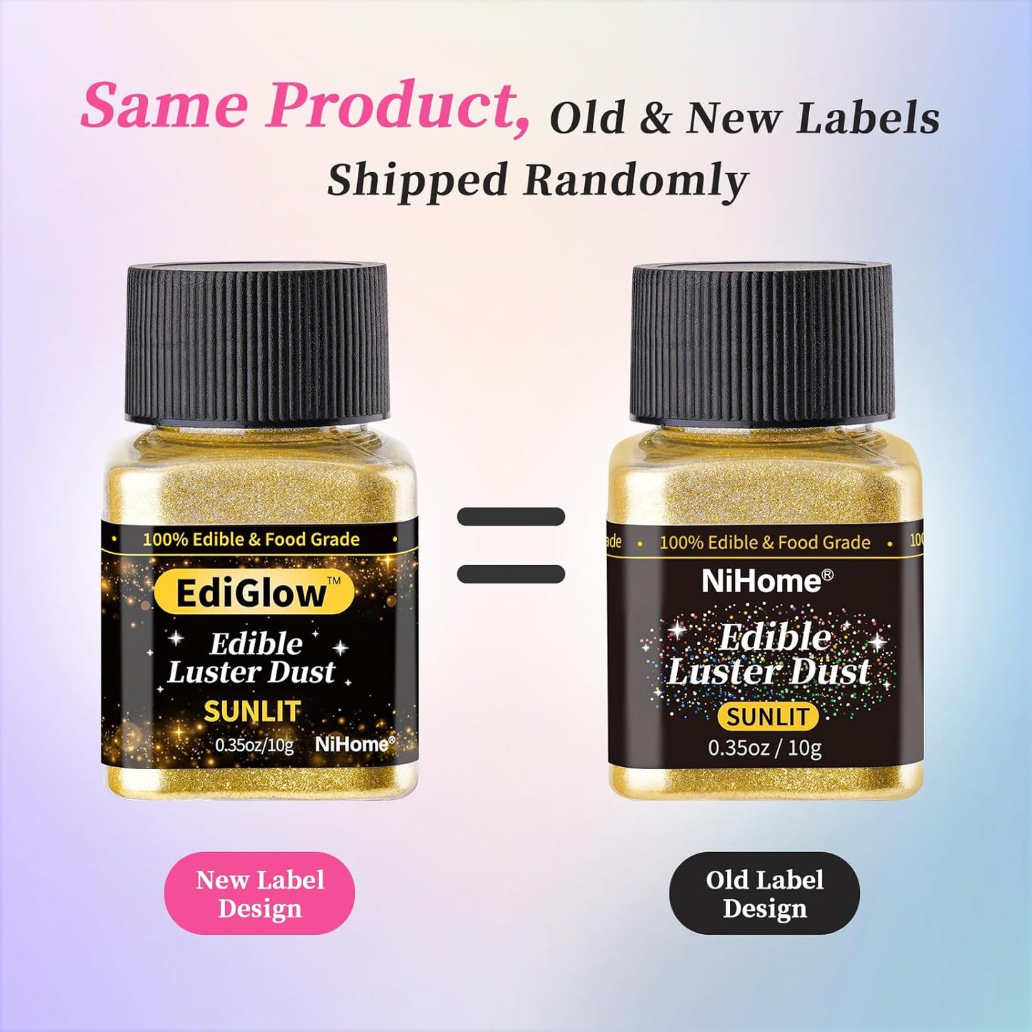 NiHome Edible Food-Grade Glitter Powder Glimmer Luster Dust Metallic Fancy Food Decorating Sprinkle Glimmery Dust for Drink Wine Beverage Cake Bakery Vegan Allergen-Free (Metallic, 0.35oz/10g)
