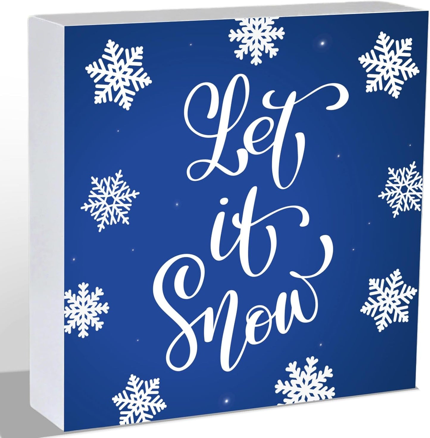 Winter Decorations Indoor Winter Decor Let It Snow Home Room Snowflakes Table Wood Box Sign Rustic Wooden Shelf Desk Decor Season Sign House Warming Gifts 5.9 x 5.9 Inch