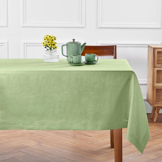 Solino Home Linen Tablecloth 52 x 52 Inch - 100% Pure Linen Laurel Green Square Tablecloth - Fete, Machine Washable Table Throw for Fall, Autumn, Thanksgiving