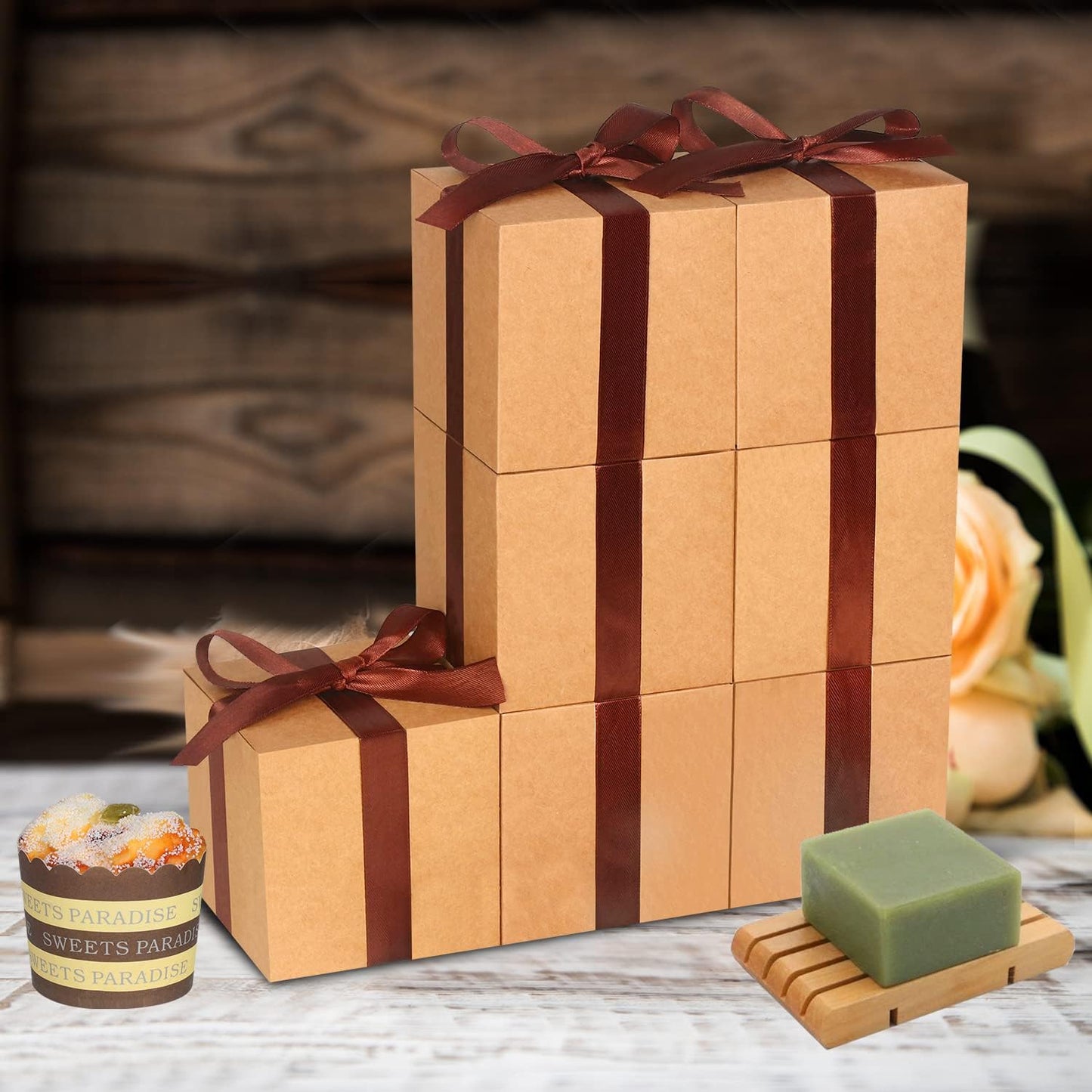 Brown Gift Boxes 5x5x5, 30 Pack Paper Gift Boxes with Lids for Gift, Bridesmaid Proposal Box, Cupcake Boxes, Gift Box for Wedding, Birthday, Groomsmen Proposal, Gifts, Packaging, Present