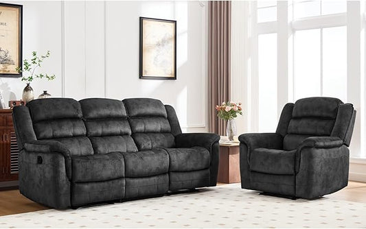 EBELLO 2 Pieces Reclining Couch Furniture Set, Soft Fabric Manual Recliner Sofa by EBELLO