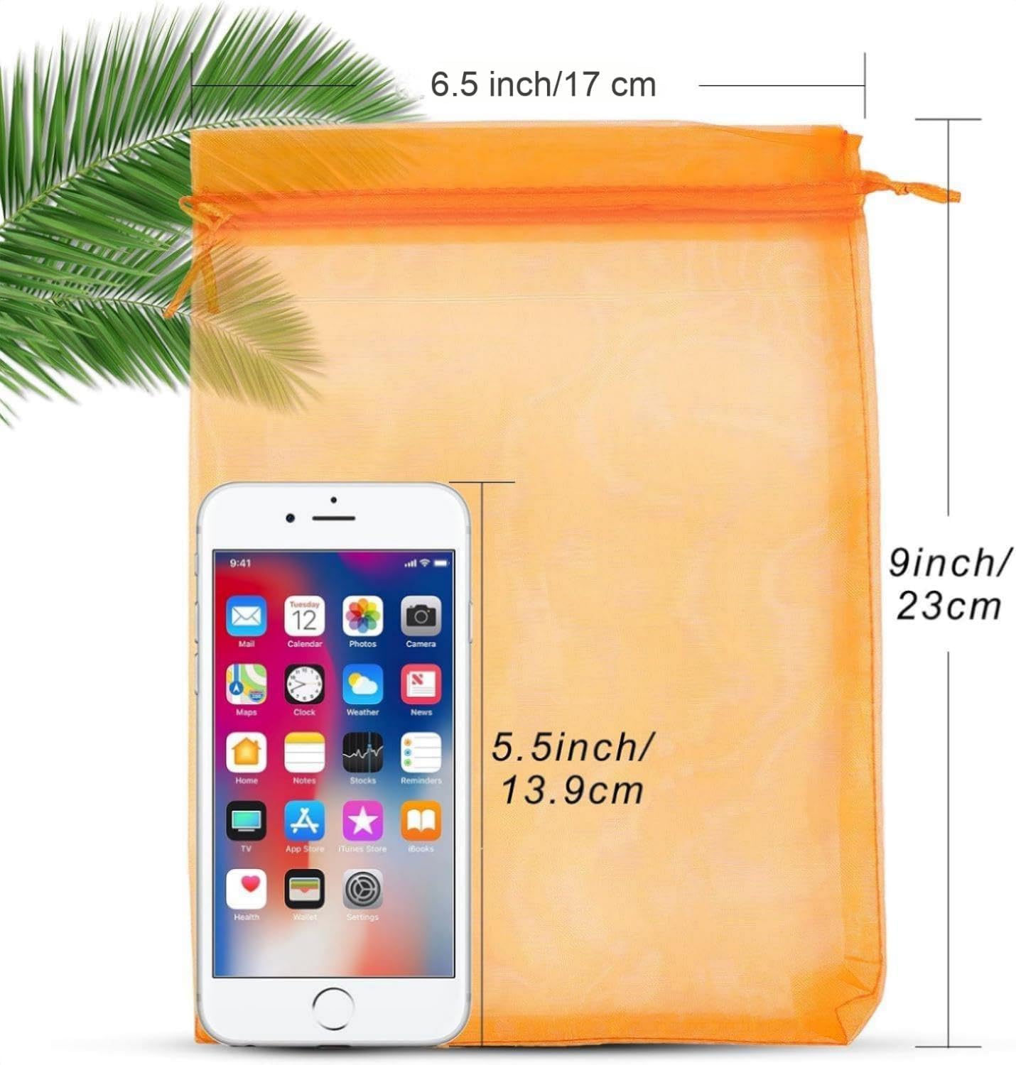 ANZNKU 50 Pack Premium Sheer Organza Bags 6x9 inches Mesh Bags Gift Drawstring for Halloween, Party, Wedding, Mesh, Festival, Makeup, Organza Favor Bag(Orange)