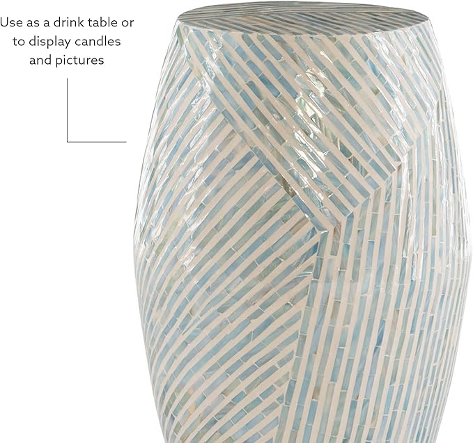 Linon Tylin Ivory and Blue Capiz Drum Accent Table - Image 10