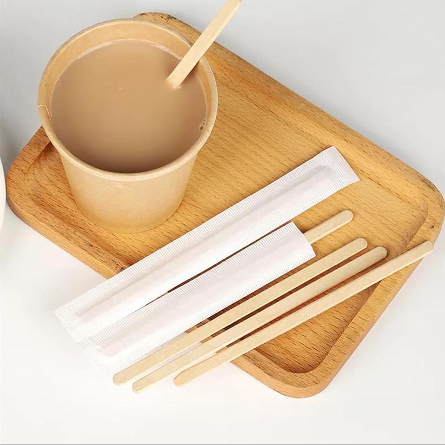 1200 Pcs Individually Wrapped Wooden Coffee Stirrers, 5.5 Inch Disposable Bulk Smooth Rounded Edges Wood Stirrers for Coffee, Cocktail and Hot Drinks