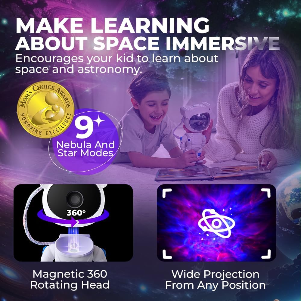 Mind-Glowing Astronaut Galaxy Projector - Spaceman Projector with Remote, Timer, Star & Nebula Modes - Dimmable Astronaut Night Light for Kids Space Decor - Cool Birthday Gift for Any Year Old Boys