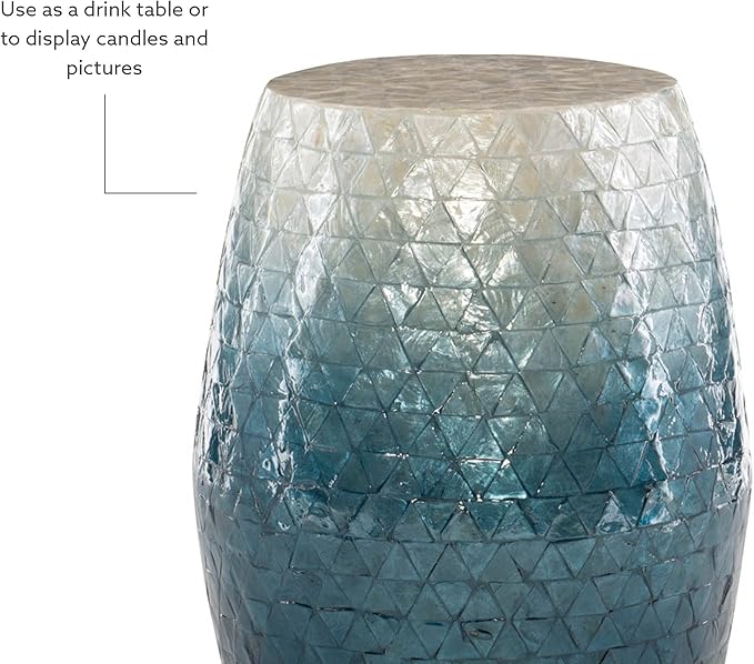 Tylin Ivory and Blue Capiz Ombre Drum Accent Table - Image 7