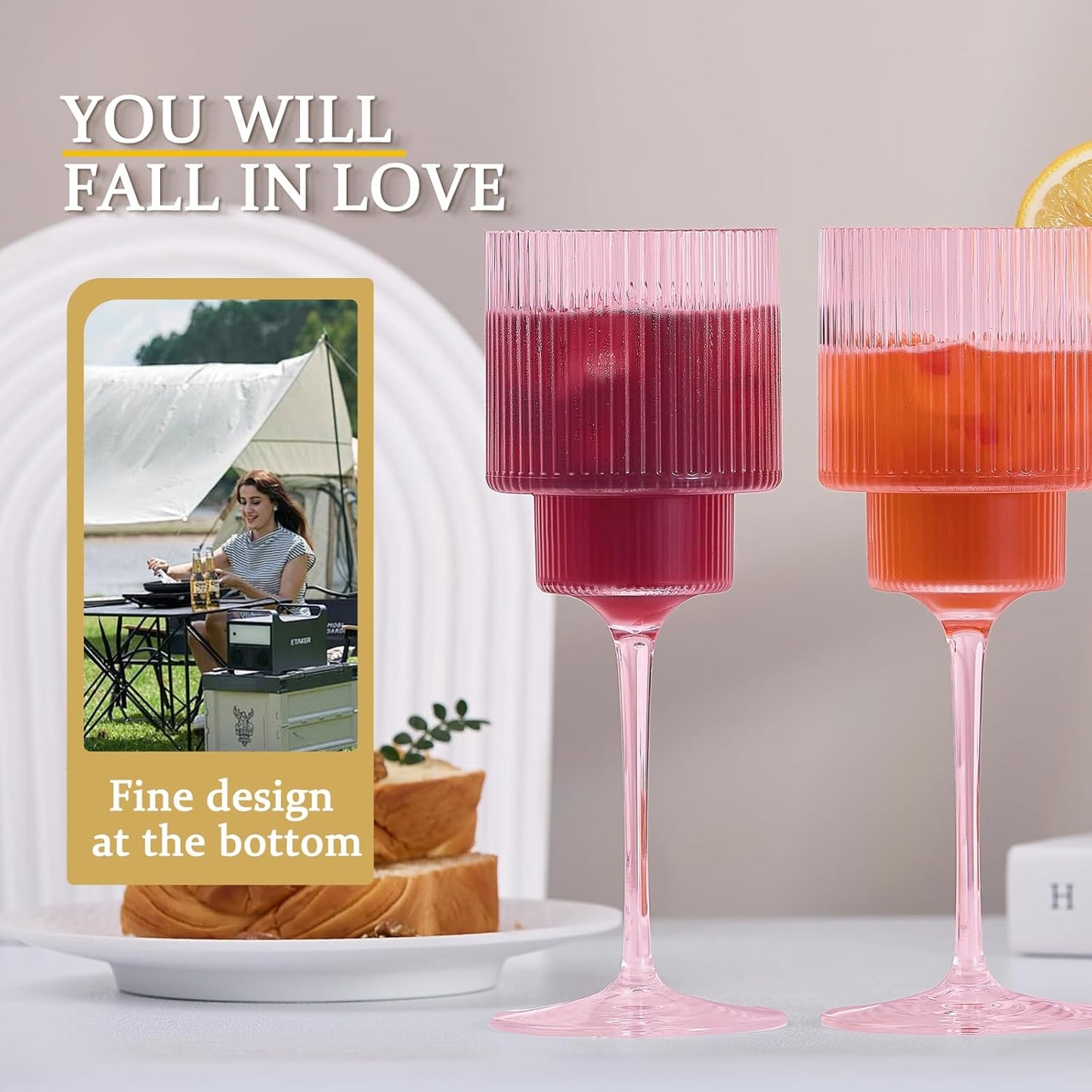 Plastic Goblets Wine Glasses - 12Oz Acrylic Wine Glasses Origami Unbreakable Clear Plastic Cocktail Glasses Recyclable Shatterproof Reusable Wine Cups for Parties & Weddings (Pink 1)