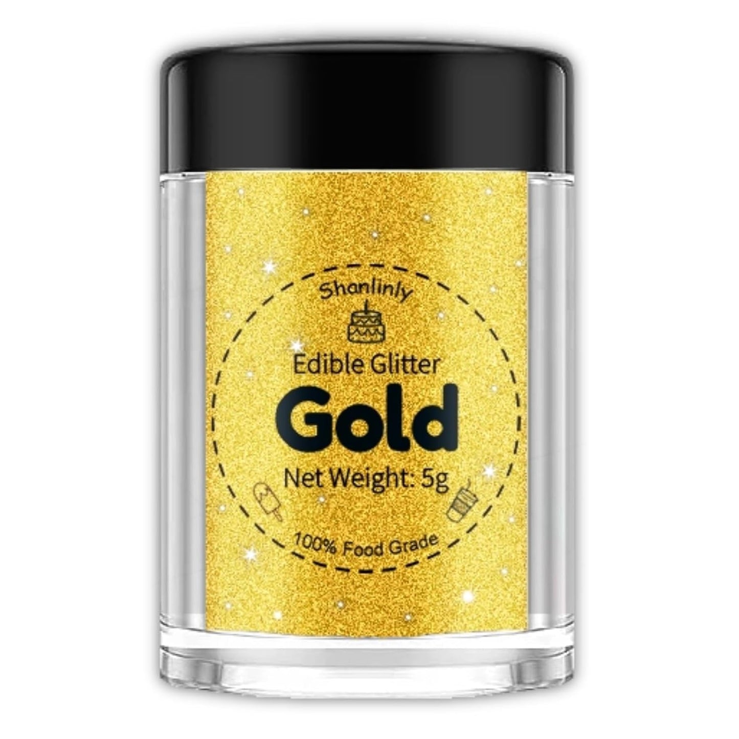 Shanlinly Gold Edible Glitter for Cakes Drinks - Food Grade 5g Shimmer Luster Glitter Dust Edible Glimmer Powders for Strawberries, Sprinkle on Sparkle, Chocolate, Cookie, Cupcake, Cocktail, Vegan