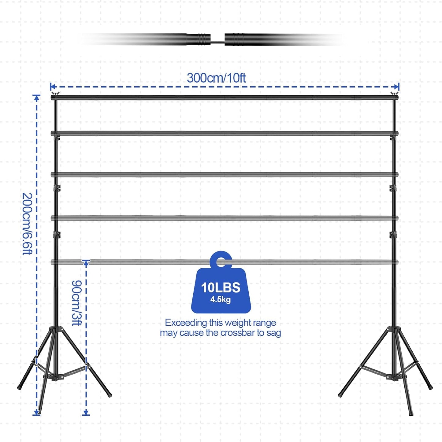 Backdrop Stand 10x6.6ft(WxH), Photo Studio Adjustable Background Stand Support System Kit with 8 Crossbars, 8 Clamps and Carrying Bag for Parties, Wedding, Photography, Decoration