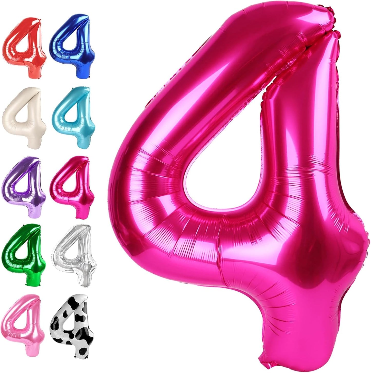 40 Inch Hot Pink Large Number 4 Birthday Balloon, Giant Number Four 14 24 34 40 44 Balloons, Foil Mylar Big Balloons for Anniversary Graduation Supplies Decorations