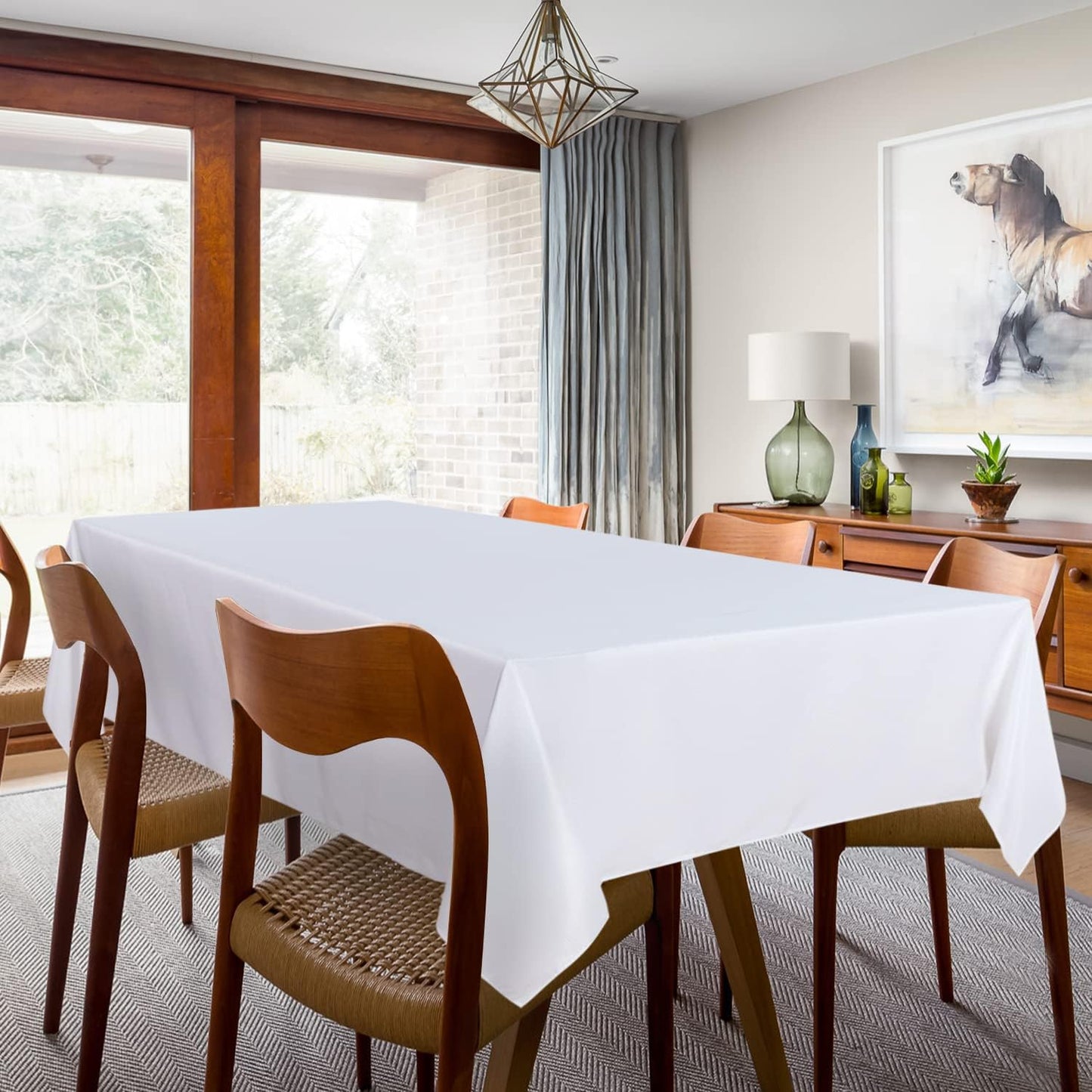 sancua 2 Pack White Tablecloth 60 x 84 Inch, Rectangle 4 Feet Table Cloth - Stain and Wrinkle Resistant Washable Polyester Table Cover for Dining Tables, Buffet Parties and Camping