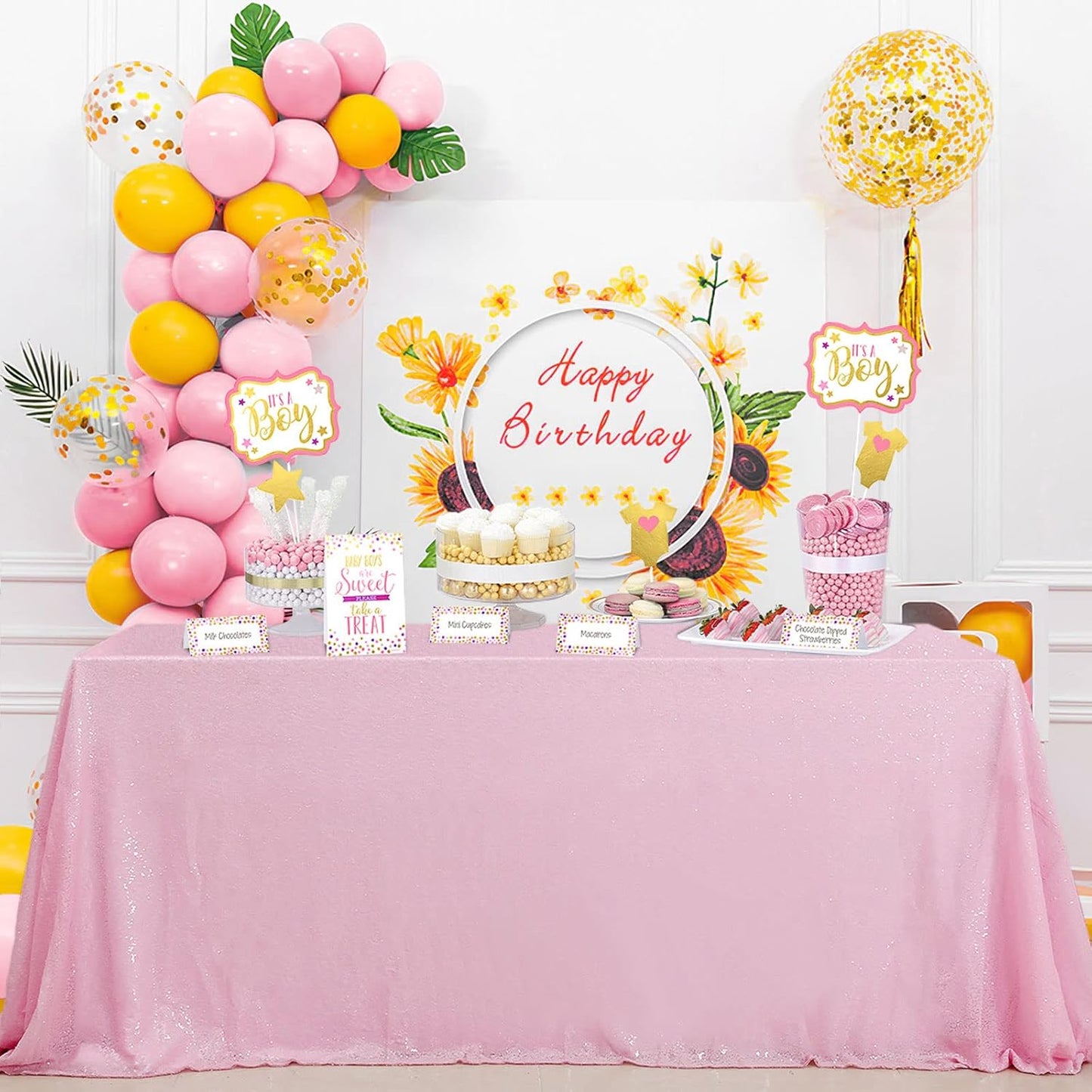 QueenDream Pink Tablecloth 60 x 102 Inch Sequin Tablecloth for Party Decorations Glitter Tablecloth for Bridal Baby Shower Wedding