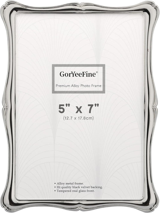 5 x 7'' Premium Alloy Silver Photo Frame - High-End Decor 7x5'' Picture Frames with Velvet Backing,Hi End Décor Metal Frames