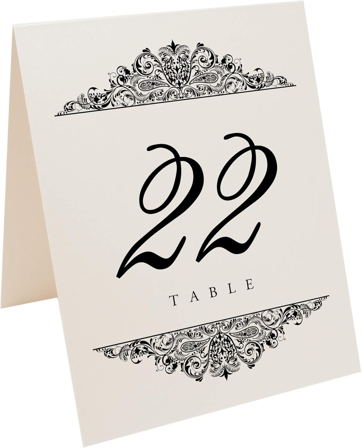 Paisley Wedding Table Numbers (Select Color/Quantity), Champagne, Black, 1-110, Double Sided, Tent or Use in a Stand, Great for Parties & Restaurants - Made in the USA