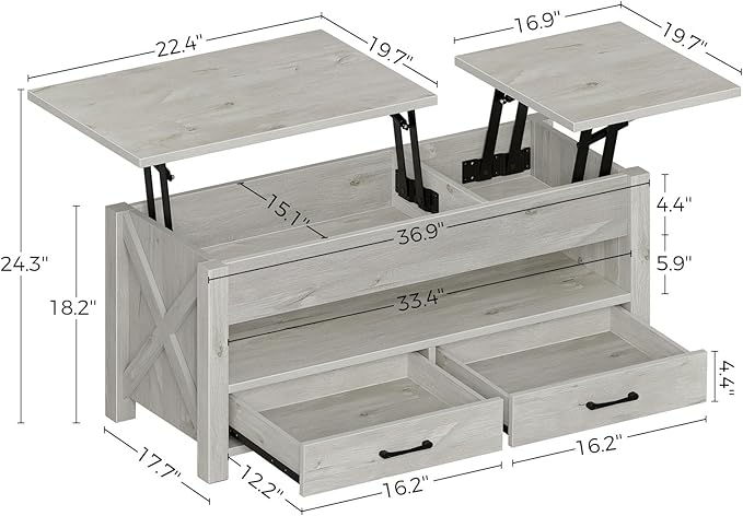 Seventable Coffee Table, 39.3" Lift Top Coffee Table - Image 3