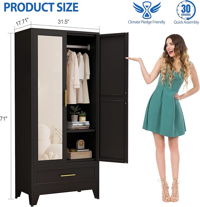 GAIOUS Steel Armoire Wardrobe Closet - Image 2