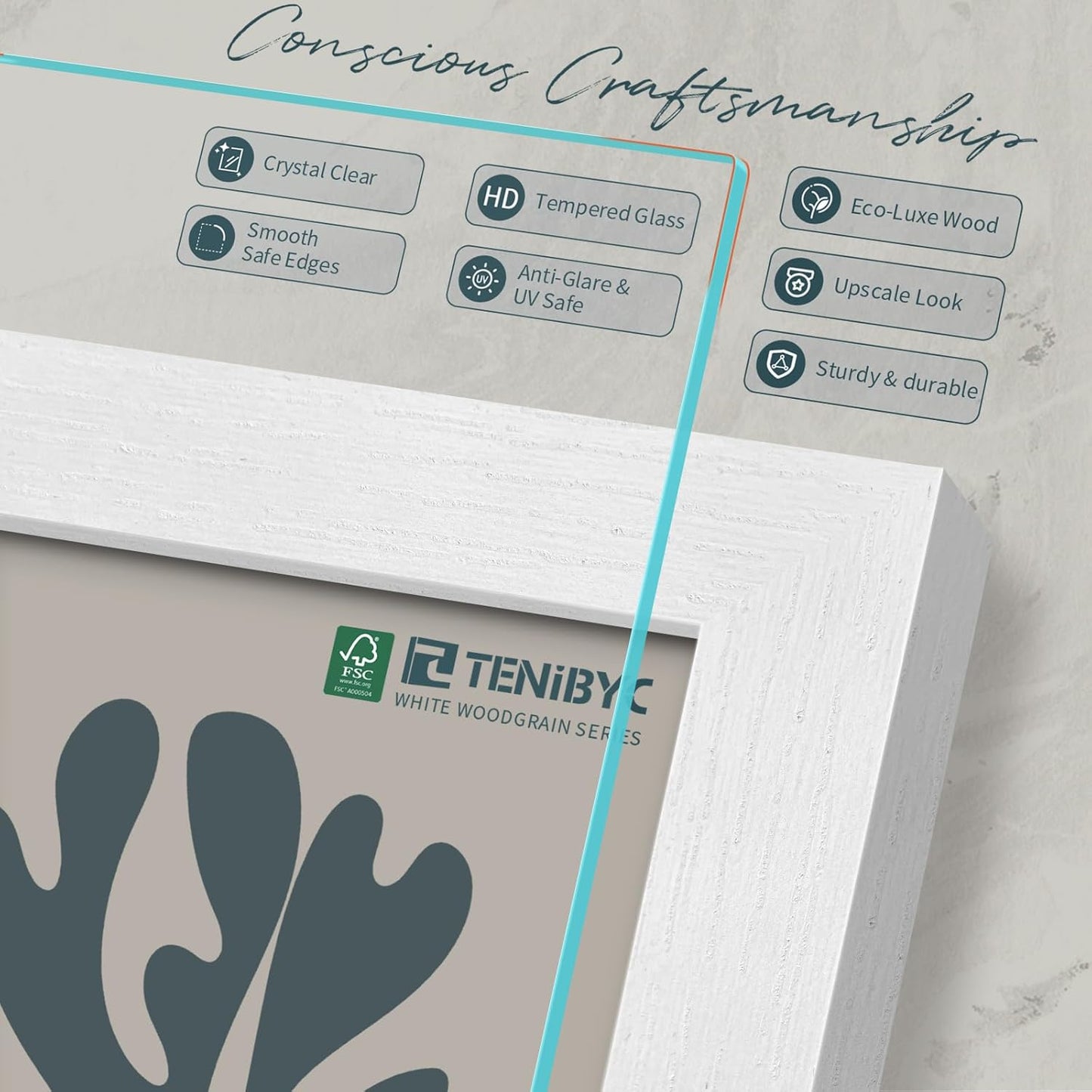 12x18 Poster Frame Set - 3 Pack, Textured White Solid Wood with HD Tempered Glass, Wall Gallery Picture Photo Frame