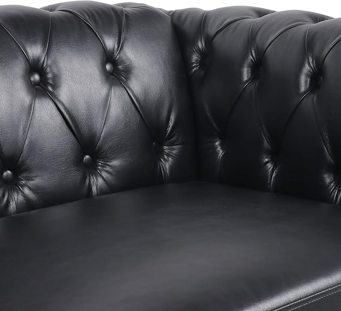 LEVNARY Leather Sofa, Chesterfield Tufted Upholstered 2 Seater Couch, Modern - Image 6