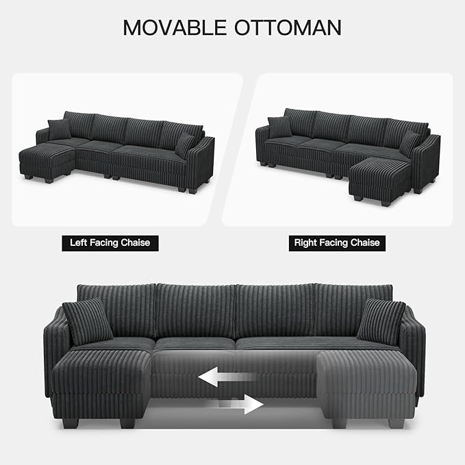 Belffin Sectional Couch with L-Shape Chaise L Shaped Couch with Ottoman - Image 4