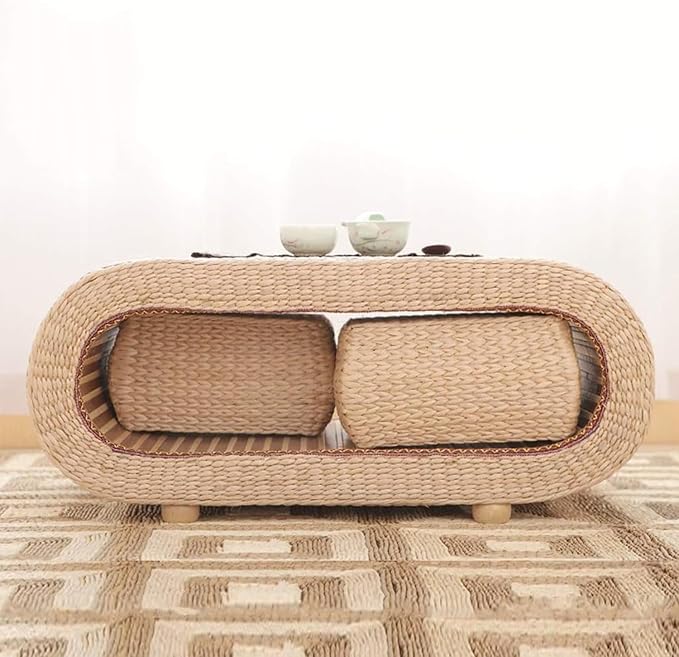Solid Wood Japanese-Style Table and Stool Set, Including Tatami Tea Table - Image 2