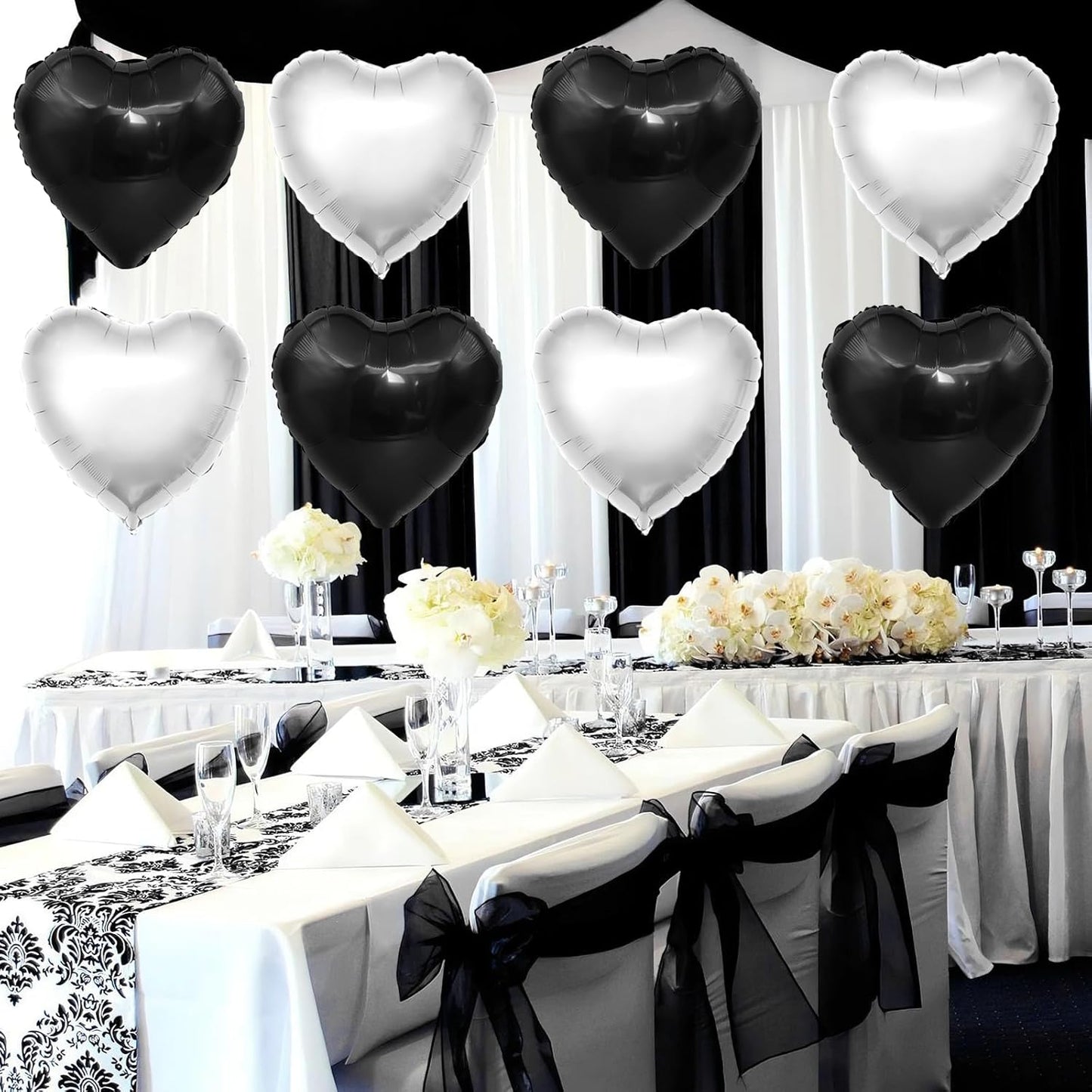 Black Silver Heart Balloons,12Pcs 18Inch Silver Black Heart Shaped Foil Helium Balloons for Baby Shower Birthday Anniversary Wedding Engagement Party Decorations