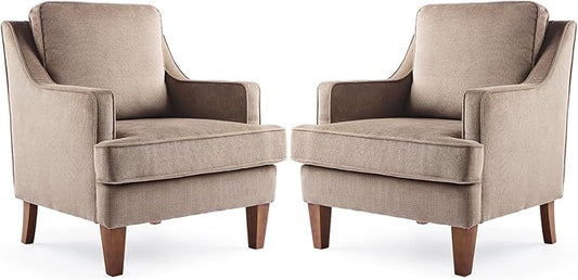 VINGLI Brown Accent Chairs Set of 2, Mid Century Modern Chairs, Upholstered by VINGLI