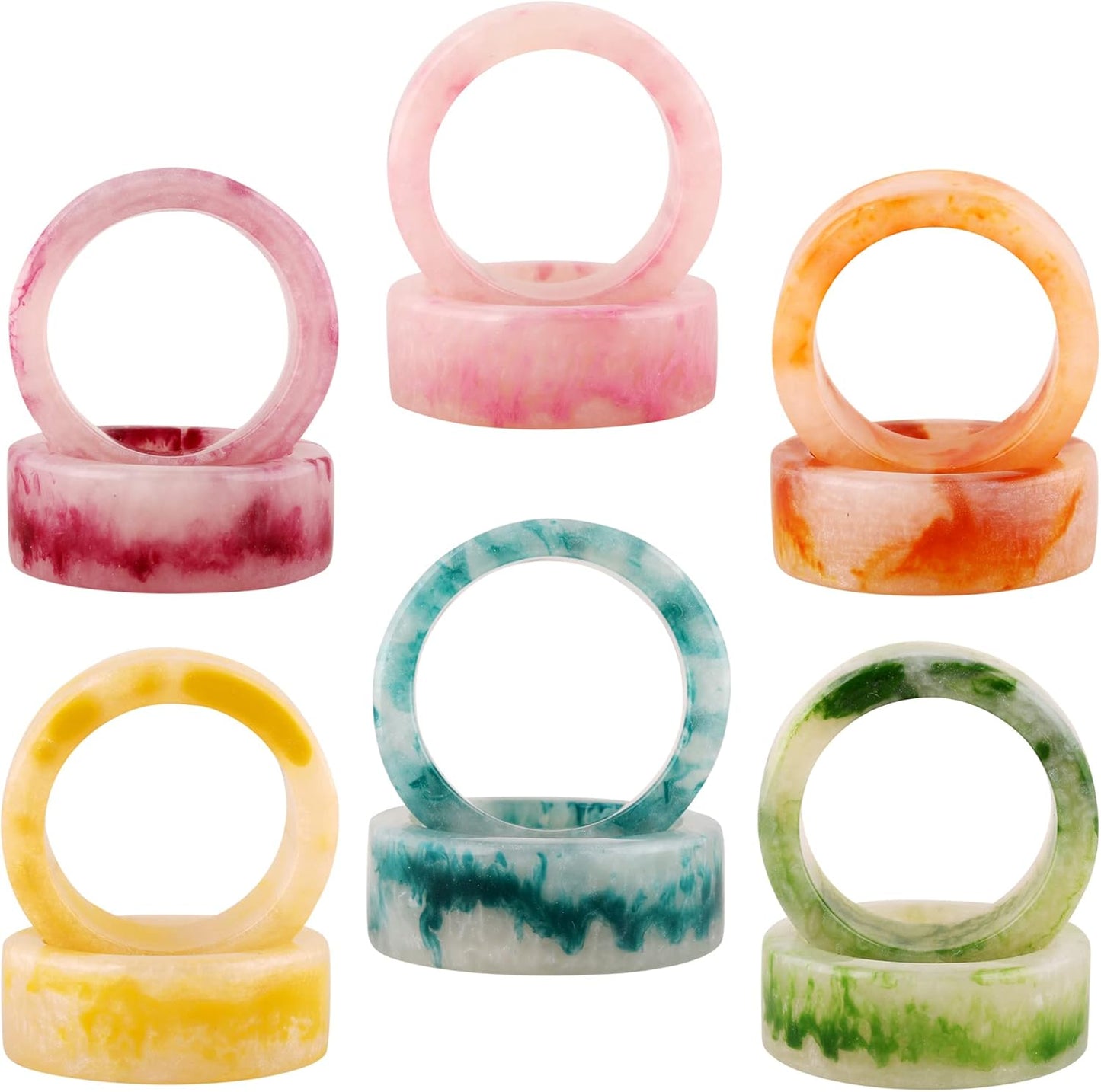 Set of 12 Epoxy Resin Napkin Rings - Colorful Napkin Ring Holders 1.5" Napkin Rings for Christmas Party Decoration, Dinning Table, Family Gatherings, Table Décor(Multi Pastel)- ALPHA Living HOME