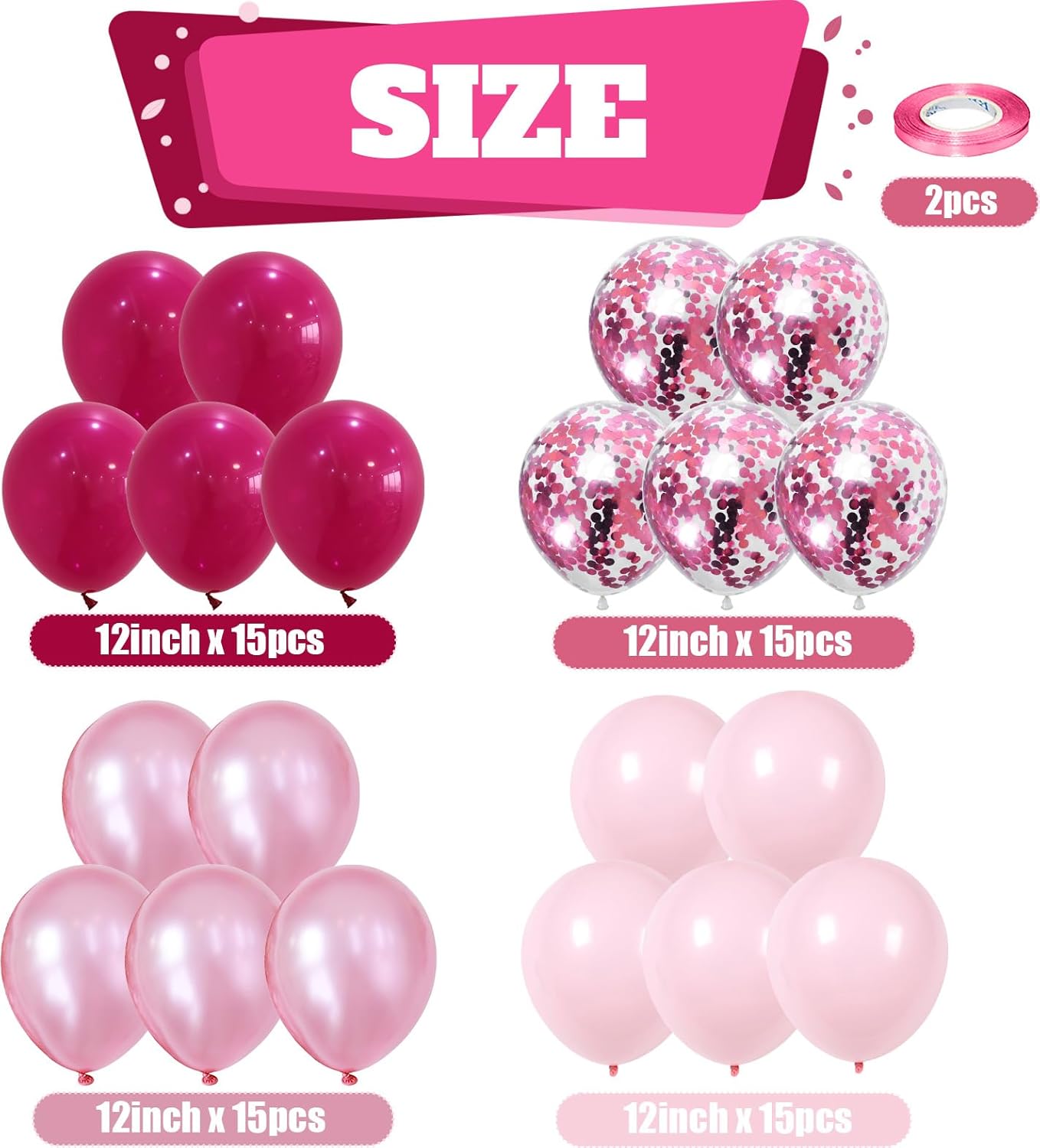 Togvu Hot Pink and Baby Pink Balloons, 60 Packs 12 Inch Premium Pink Latex Balloon with Confetti Balloon for Valentine's Day, Birthday, Baby Shower, Wedding, Princess Theme Party Decoration