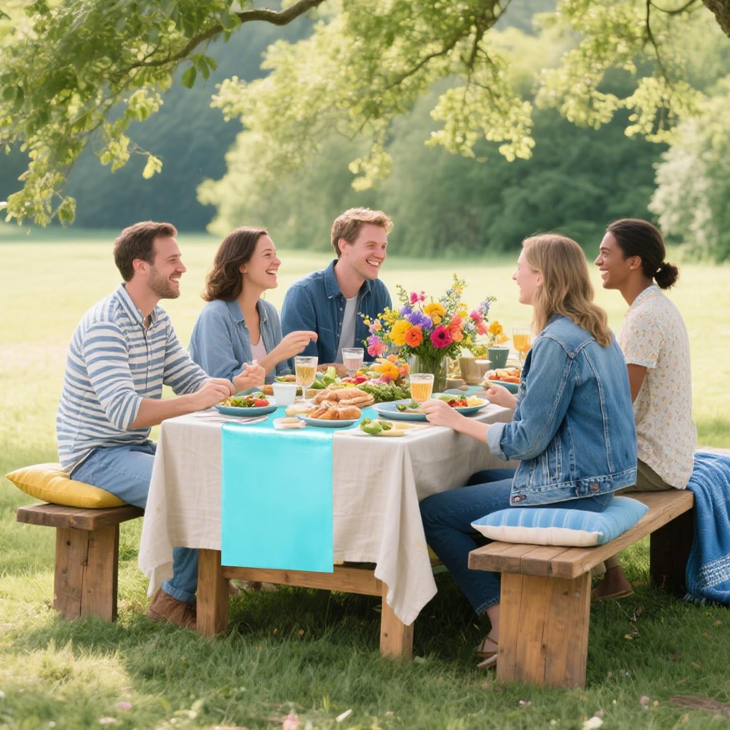 10 Pack Satin Table Runner 12 x 108 Inch Long Turquoise Silk Table Runner for Wedding Party Banquet Birthday Decoration