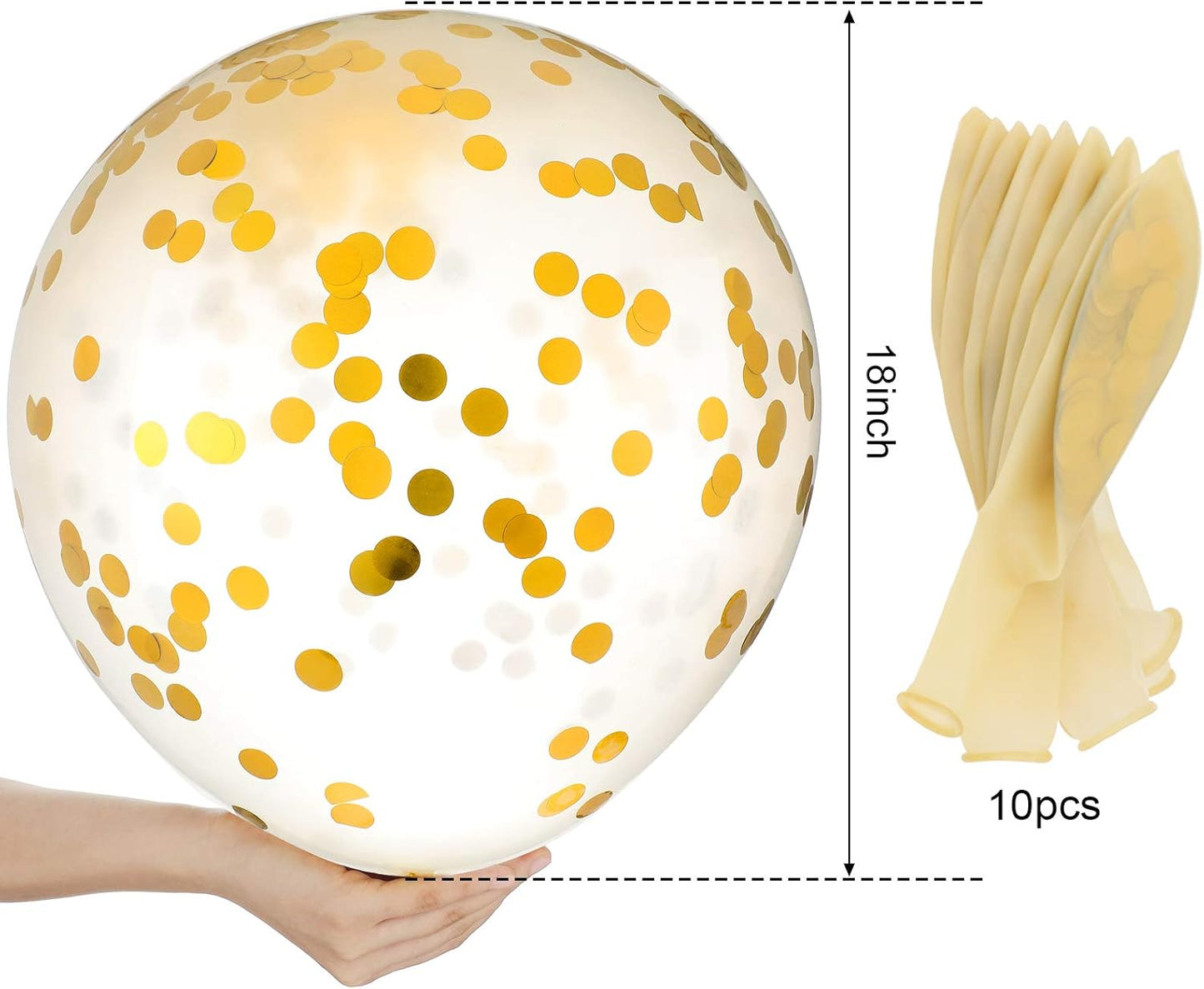 10 Pieces 18 Inch Glitter Confetti Balloons Paper Dots Confetti Shiny Latex Large Balloons for Birthday Wedding Party Decorations(Gold)