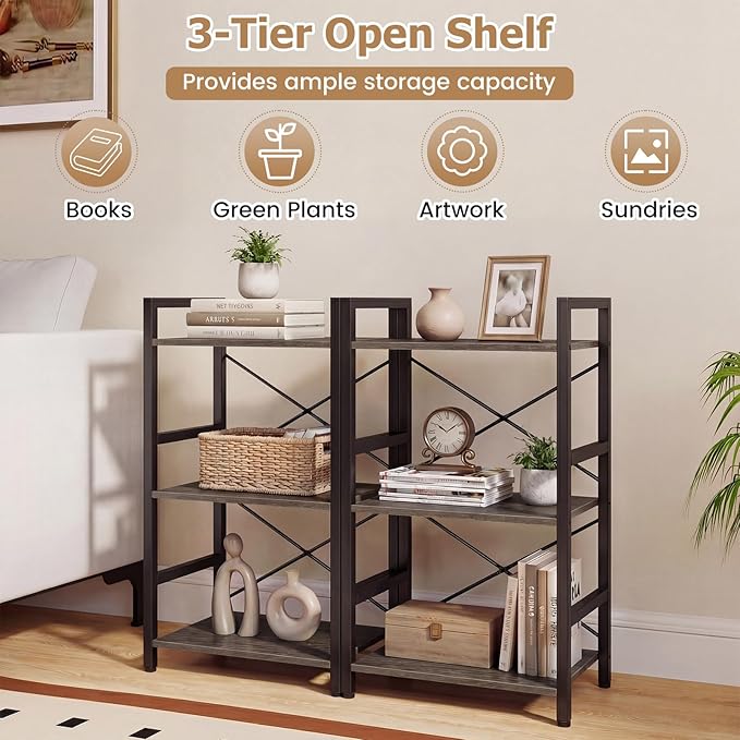 Tangkula 3-Tier Industrial Bookshelf, 16.5" Width Wooden Open Bookcase - Image 7