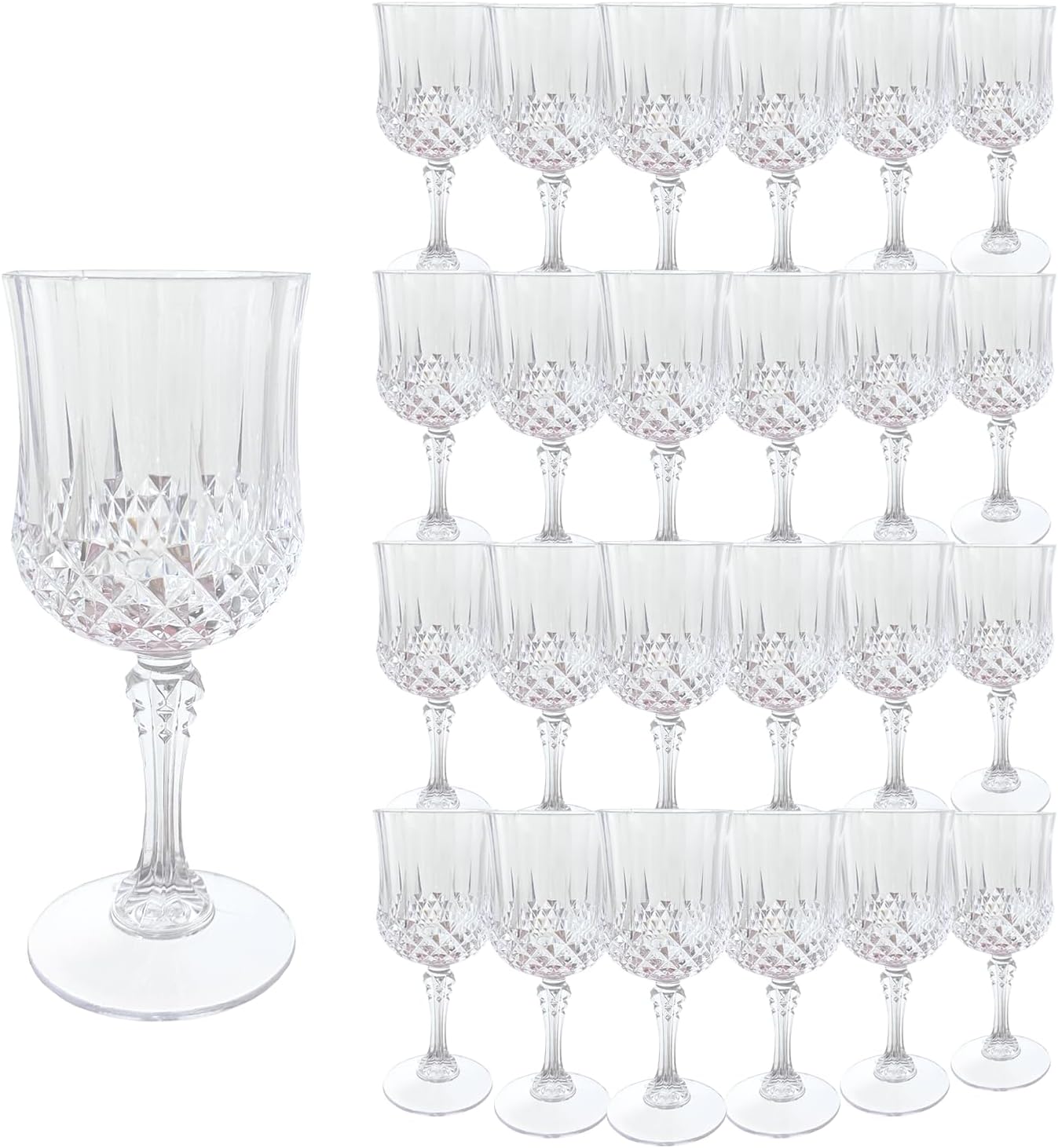 Plastic Wine Glasses，Plastic Goblets Vintage Style Cordial Drinking Glasses for Wedding Reception, Grand Event Party Supplies (24, transparent)