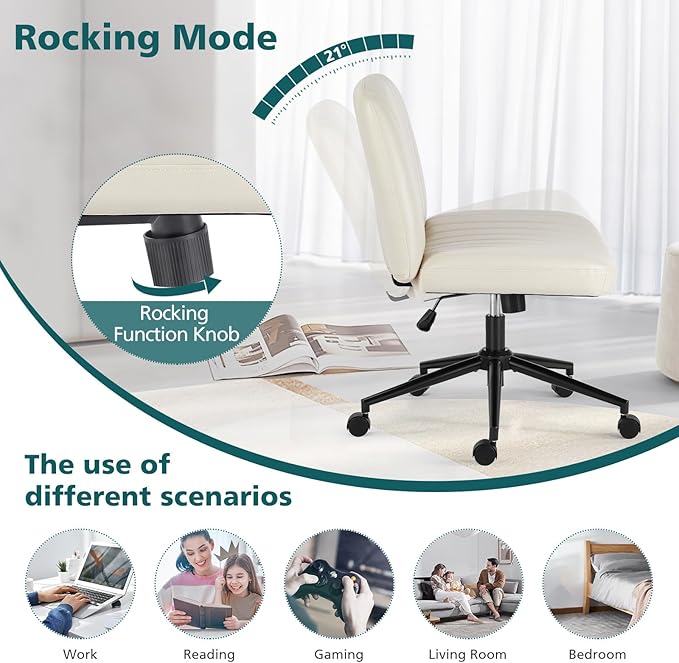 OLIXIS Criss Cross Chair with Wheels Wide Cross Legged Office Desk Vanity Chair - Image 8