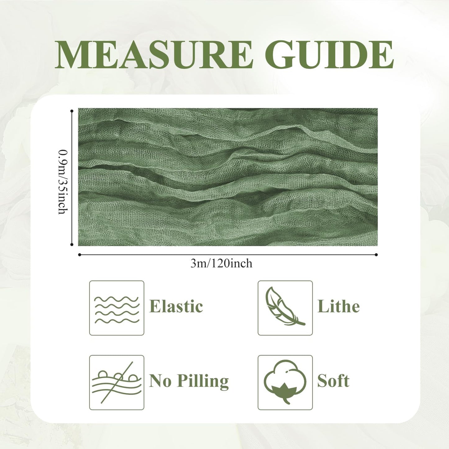 Asee'm Cheesecloth Table Runner 120 Inches Sage Green Boho Gauze Cheese Cloth Runner 10FT Rustic Sheer Fall Table Runners for Thanksgiving Wedding Baby Shower Holiday Party Decoration