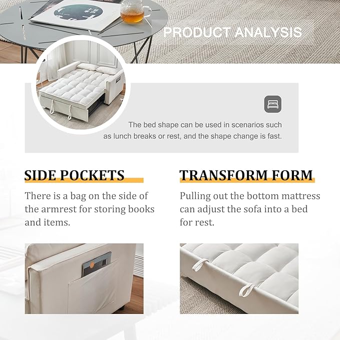 3-in-1 Convertible Sleeper Sofa Bed, Premium Velvet Pull Out Loveseat - Image 4