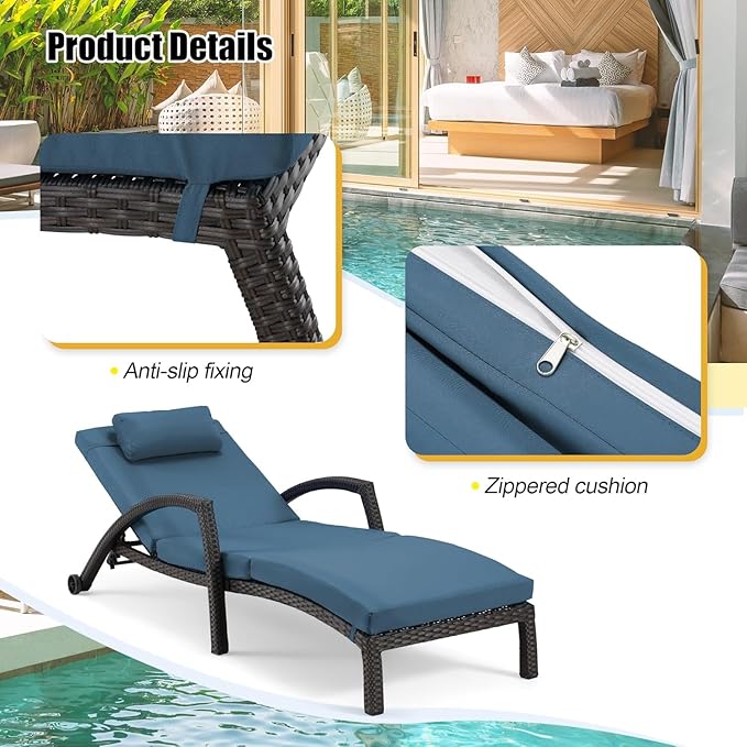 HOMREST Chaise Lounge Chairs Set of 4, PE Rattan Wicker Recliner, Patio Lounge - Image 6