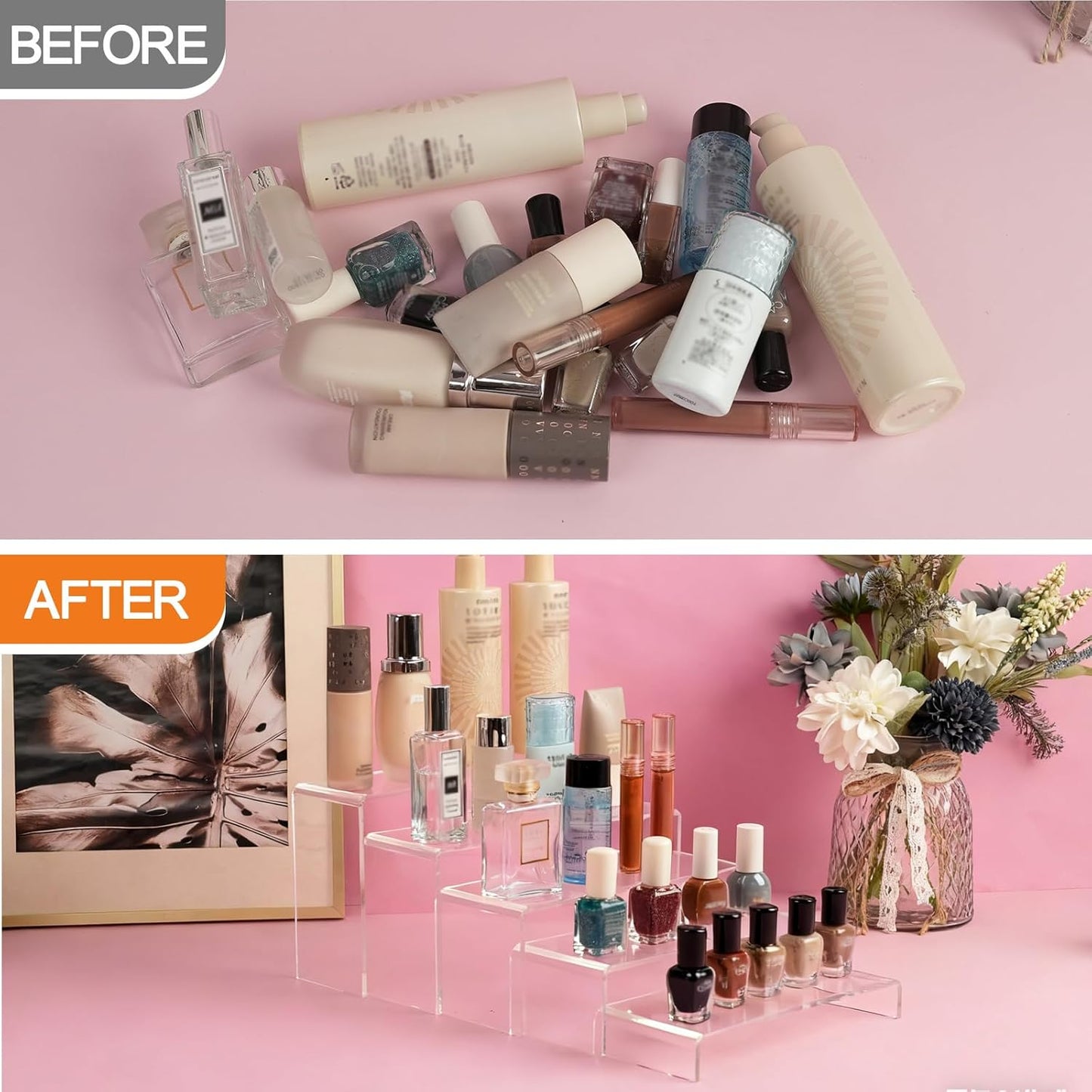 Fixwal 20pcs Large Acrylic Risers 4 Set Acrylic Display Stand Perfume Organizer Stands Clear Rectangular Dessert Table Display Set, Display Shelf for Show Cupcake, Figures, Jewelry, Toys