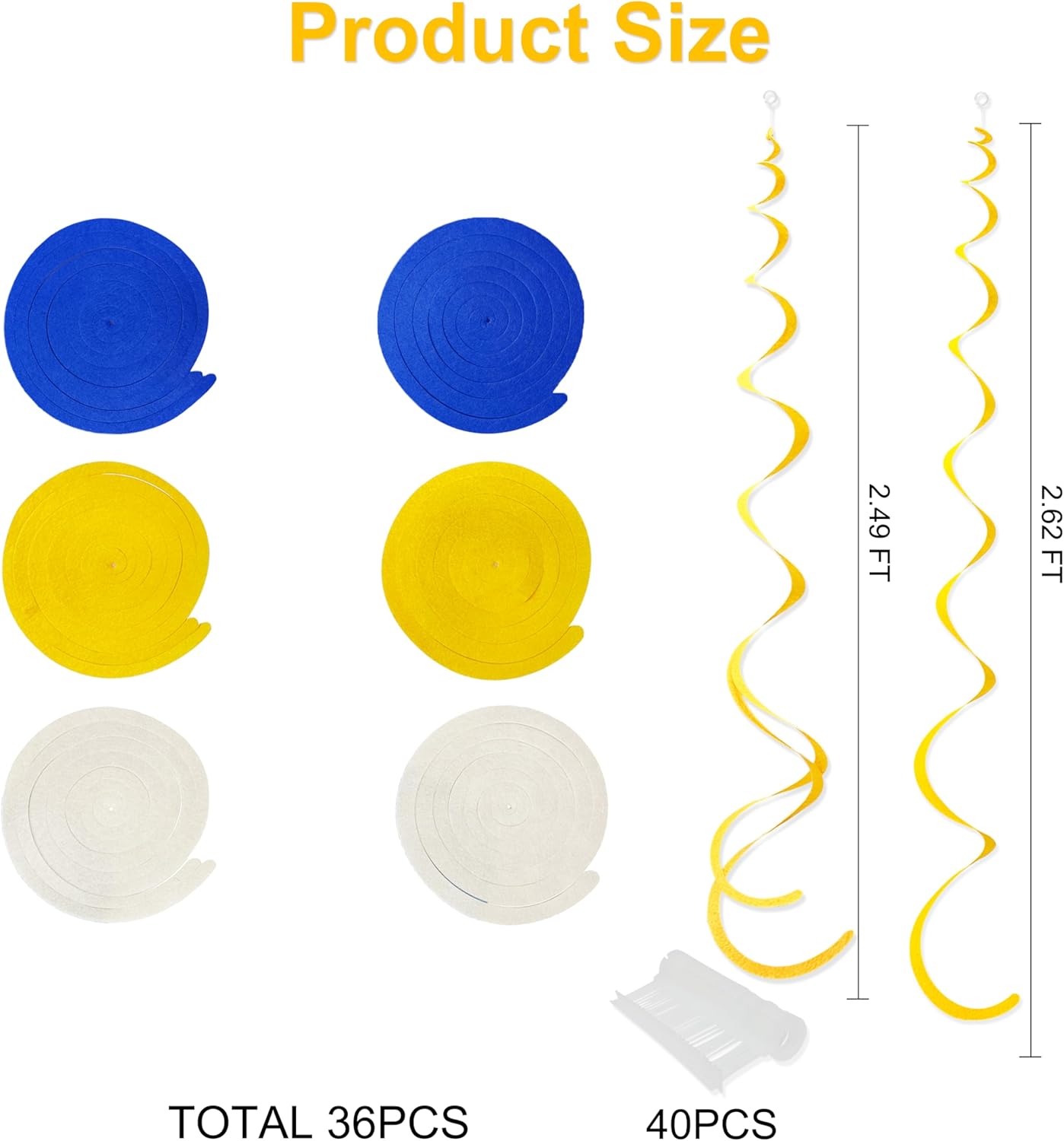 36 Pcs Royal Blue Yellow White Hanging Swirl Decoration Felt Swirl Streamer Spiral Ceiling Decorations Garland for Graduation Birthday Baby Shower Wedding Retirement Nautical Ahoy Achor Party Supplies