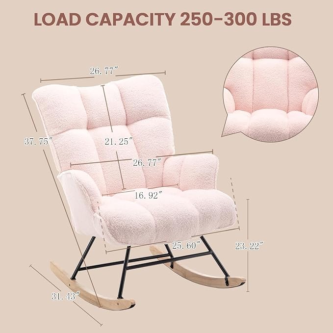 SAETSFEG Rocking Chair Nursery Teddy Upholstered Glider Rocker Rocking Accent - Image 2