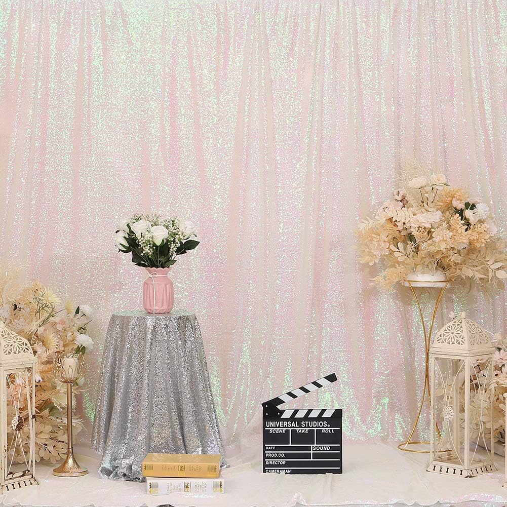Eternal Beauty White Iridescent Sequin Backdrop, 6x6 Ft Glitter Background Curtains for Shimmer Photography Party Wedding Birthday Back Drop Decor