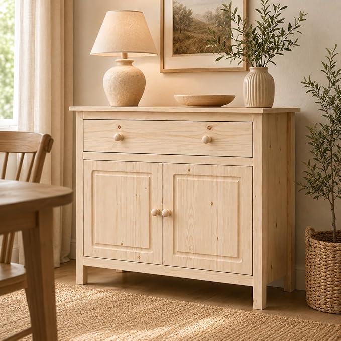 From the Tree Furniture 44" Wide Solid Pine Shaker Sideboard Buffet Cabinet — 2 - Image 8