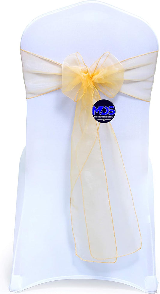 MDS Pack of 50 PCS Organza Chair Sashes Wider Dining Chair Bows Ribbon Tie Back for Wedding Party Birthday Bridal Shower Reception Event Banquet Home Chair Cover Decoration - Gold