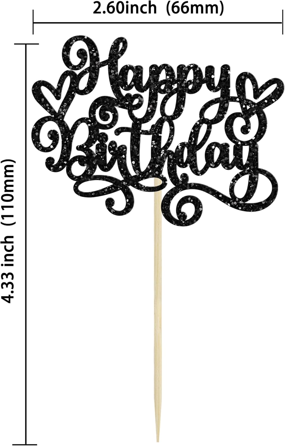 Gyufise 24Pcs Happy Birthday Cupcake Toppers Glitter Happy Birthday Cupcake Picks for Celebrating Happy Birthday Anniversary Theme Party Cake Decorations Supplies Black