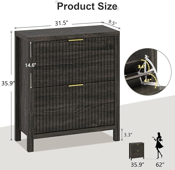 YOMILUVE Shoe Cabinet Storage for Entryway, Fluted Shoe Cabinet - Image 2