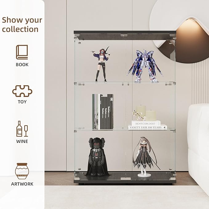 Display Cabinet with Glass Door and Lock, 3-Shelf Fast Installation Curio - Image 7