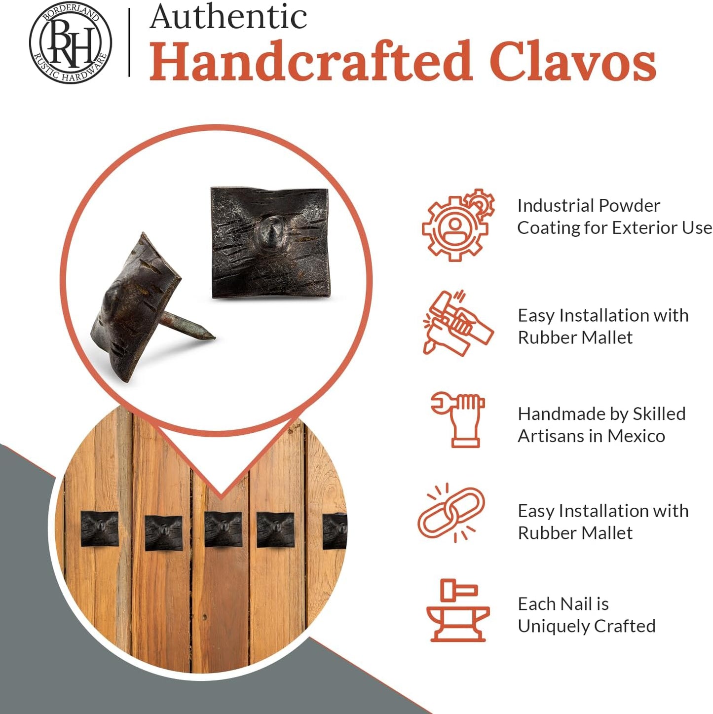 50 Pack 1" Square Head Iron Clavos Decorative Nails – Unfinished – Handmade Rustic Square Fasteners for Farmhouse Shutters, Faux Wood, Barn Doors, Shutters, and Gates – Ornamental Wood Accent