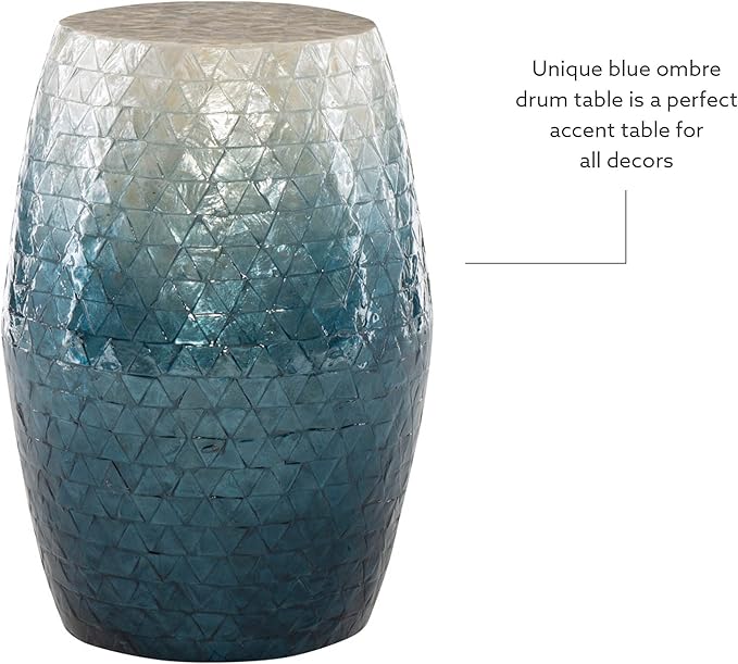 Tylin Ivory and Blue Capiz Ombre Drum Accent Table - Image 6